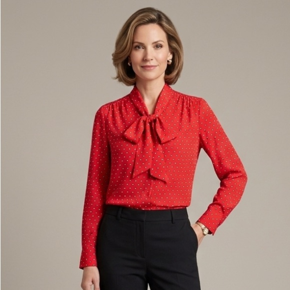 Rachel Zoe Red Blouse with Bow Accent